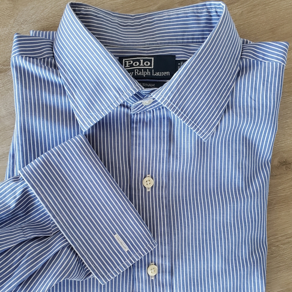 Polo Curham blue striped French cuff shirt 17/35